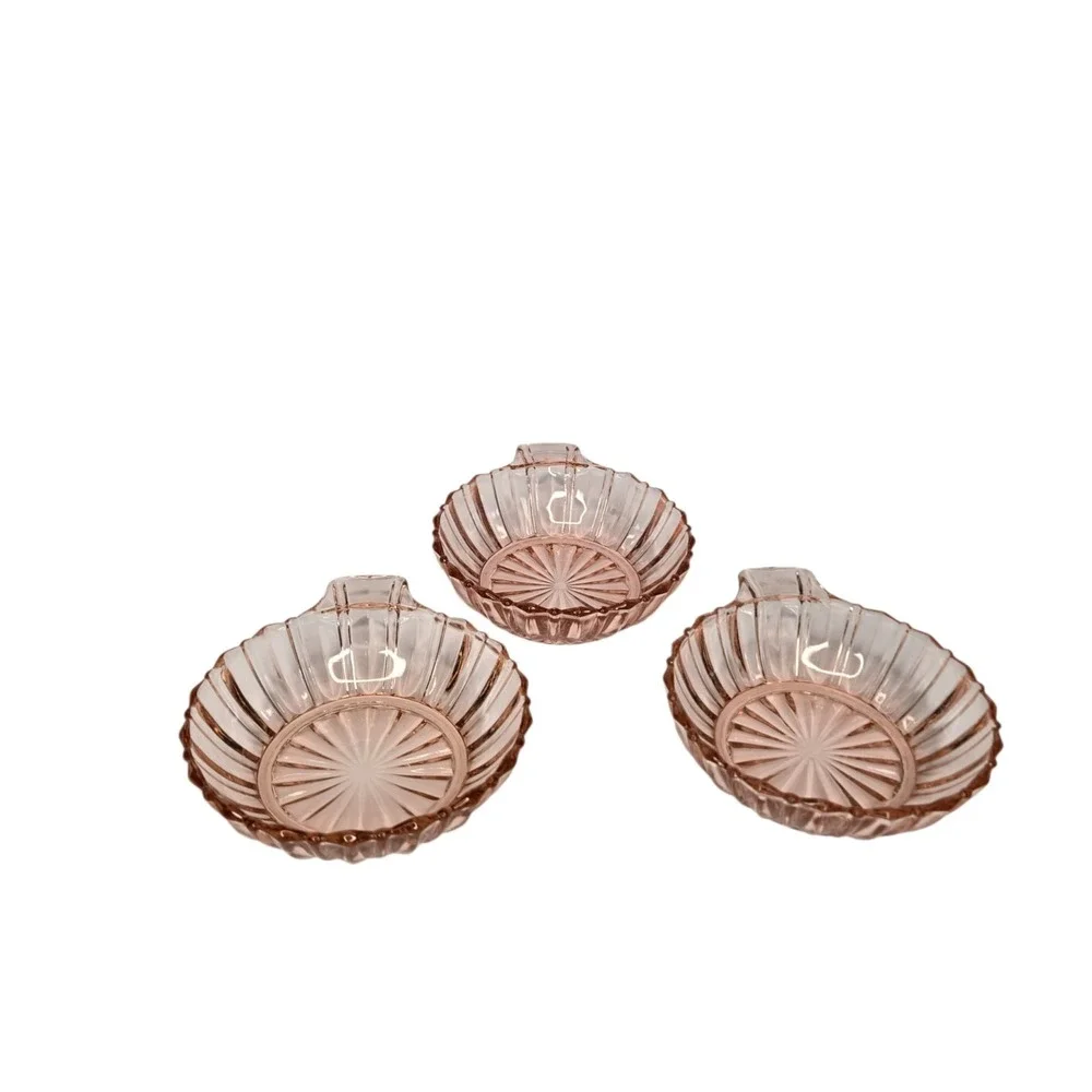 Anchor Hocking Fortune Pink Depression Glass Handled Nappy Bowls Set of 3